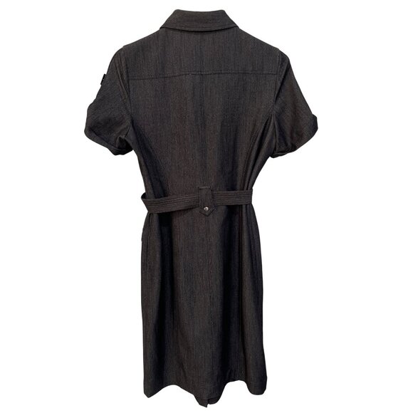 Calvin Klein Denim Shirt Dress Size 6 Snap Front Belted Black Work Utility NEW - Picture 3 of 8